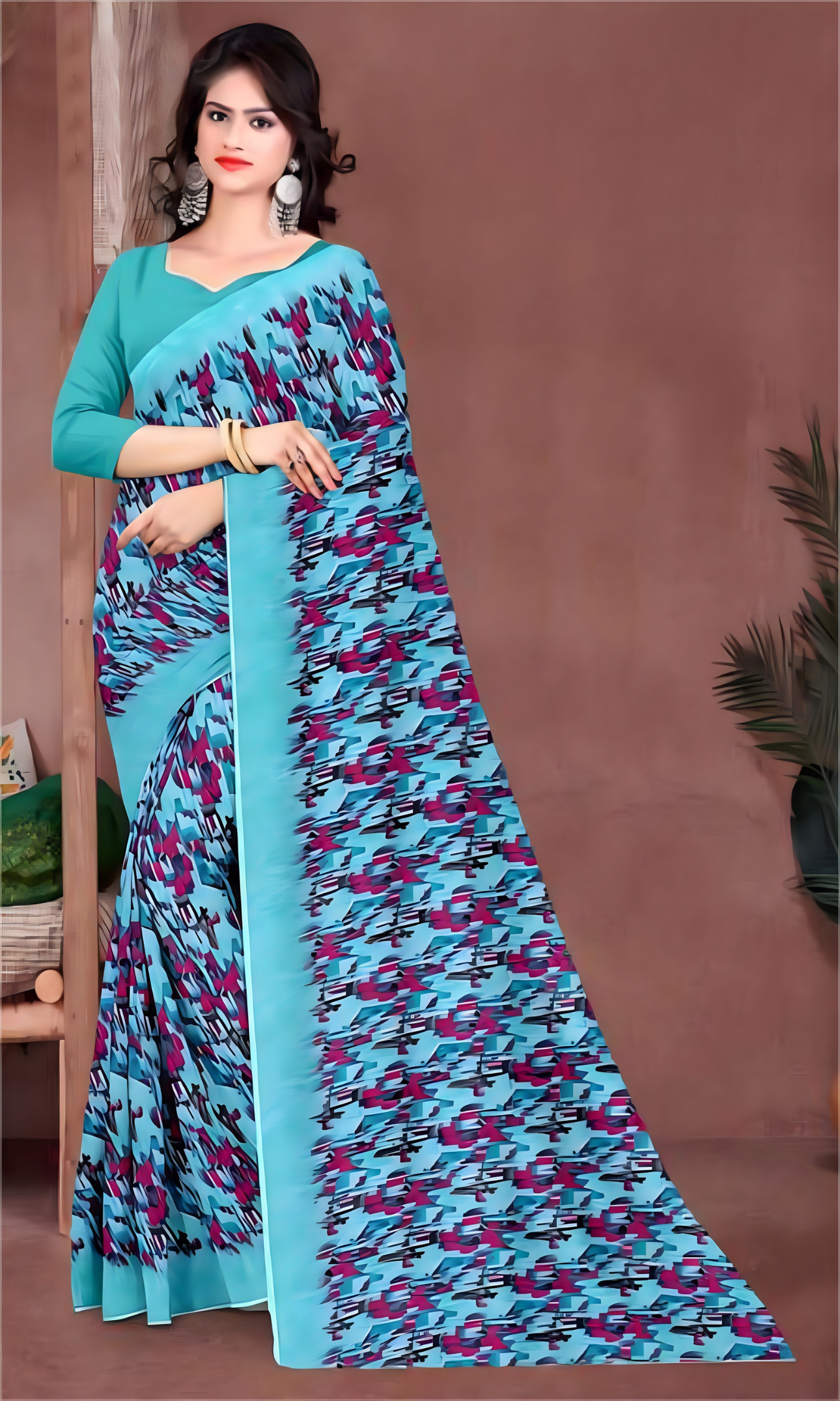 Loose Print Saree With Un Stitched Blouse