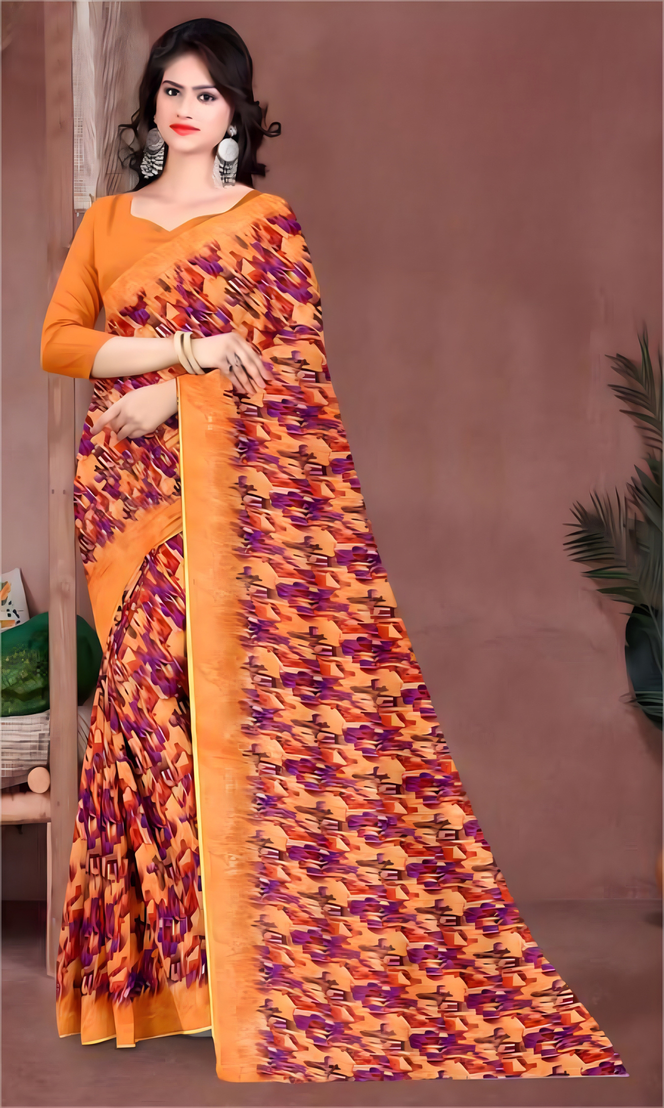 Loose Print Saree With Un Stitched Blouse