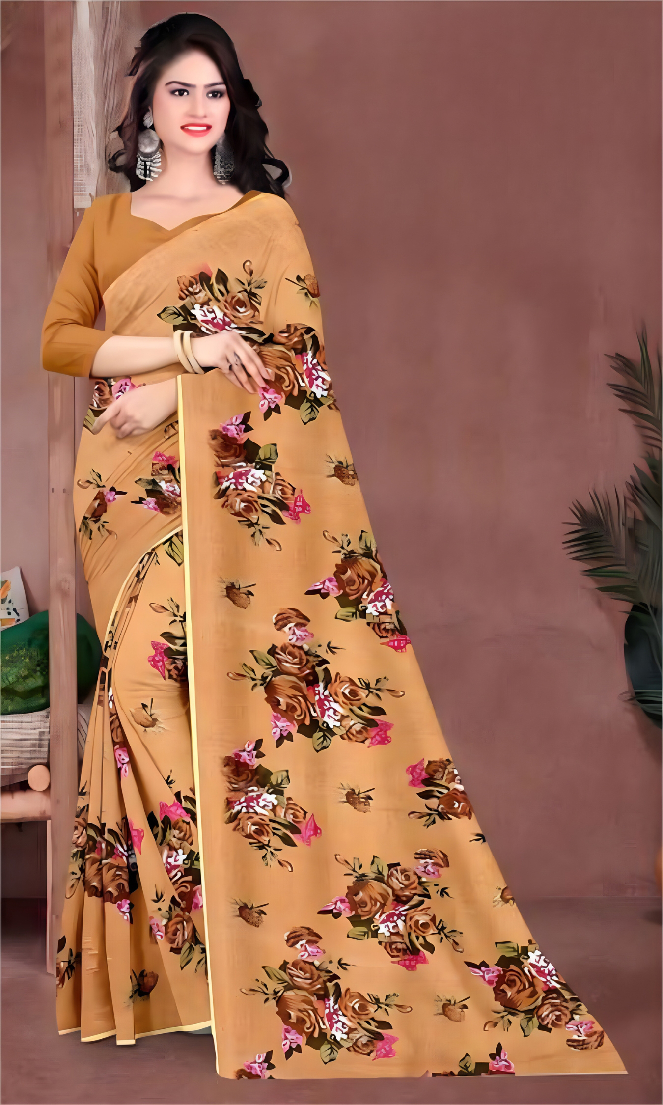 Loose Print Saree With Un Stitched Blouse