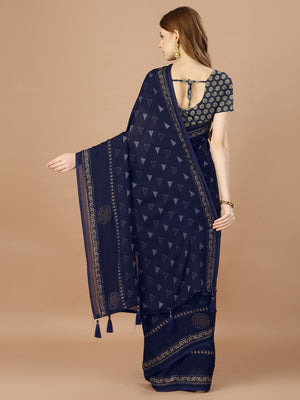 Navy Blue  Georgette Festive Wear Saree With Blouse Piecde