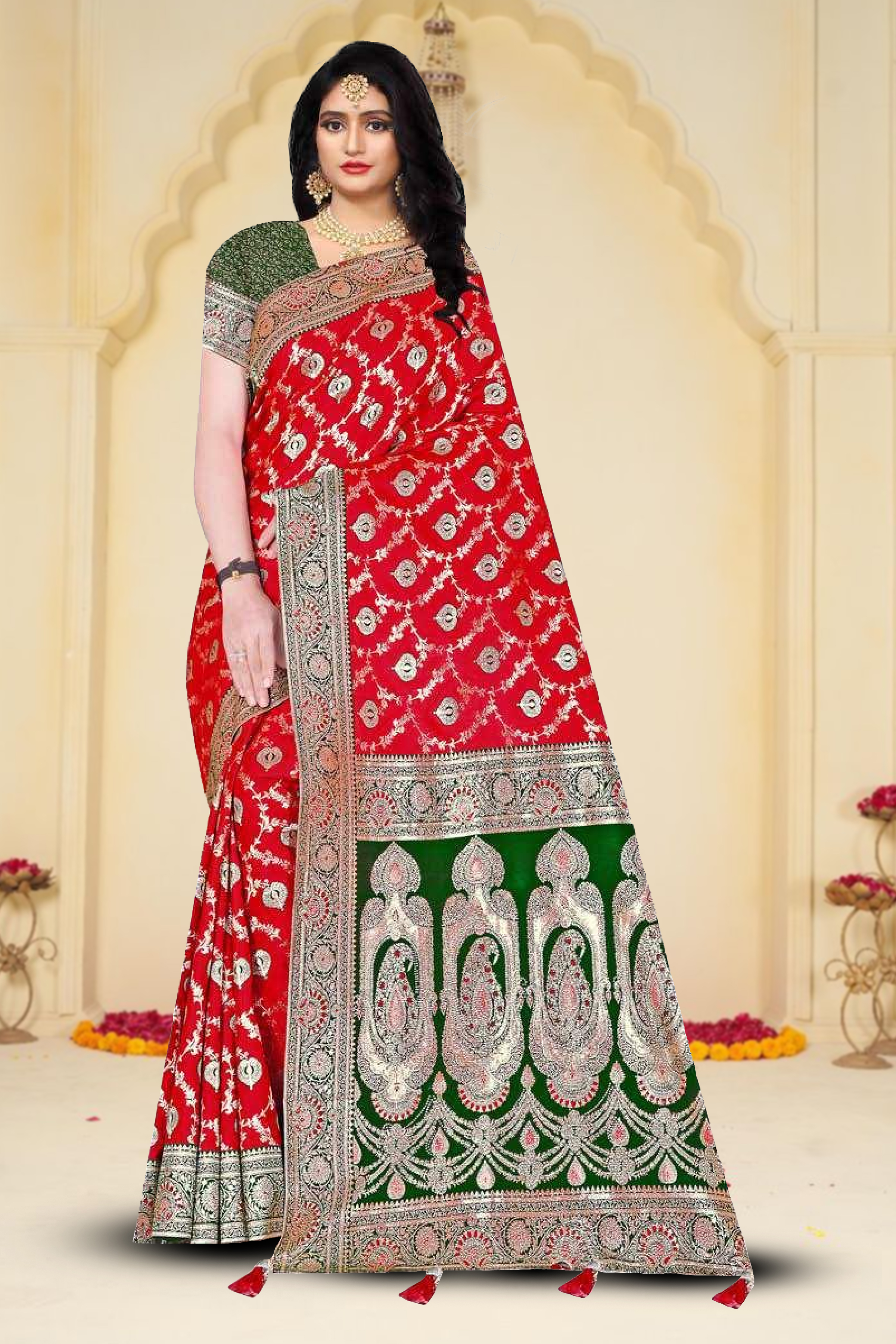 Fancy Repair Jaquard Silk Saree With Un-Stitched Blouse