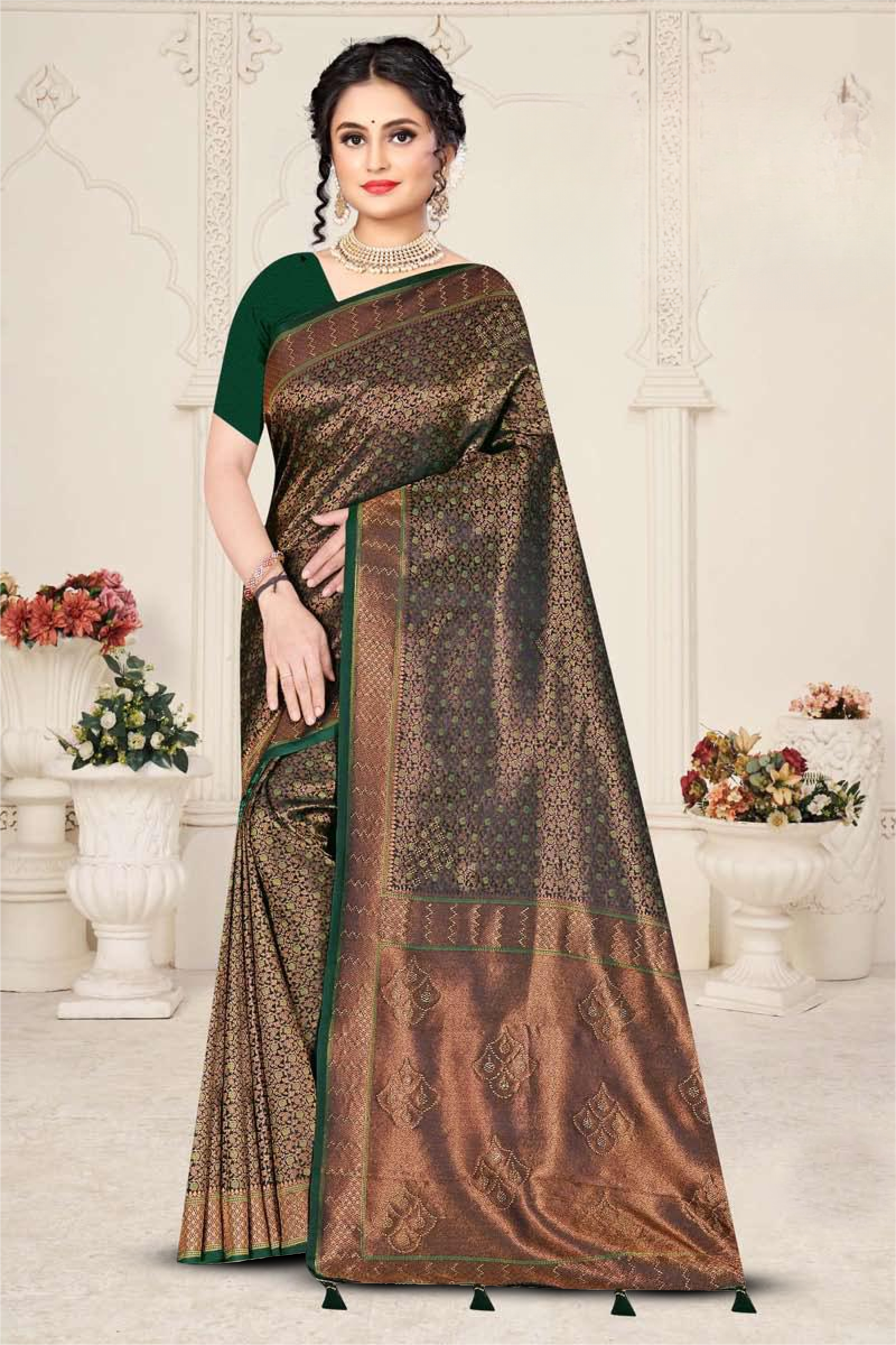 Fancy Repair Jaquard Silk Saree With Un-Stitched Blouse