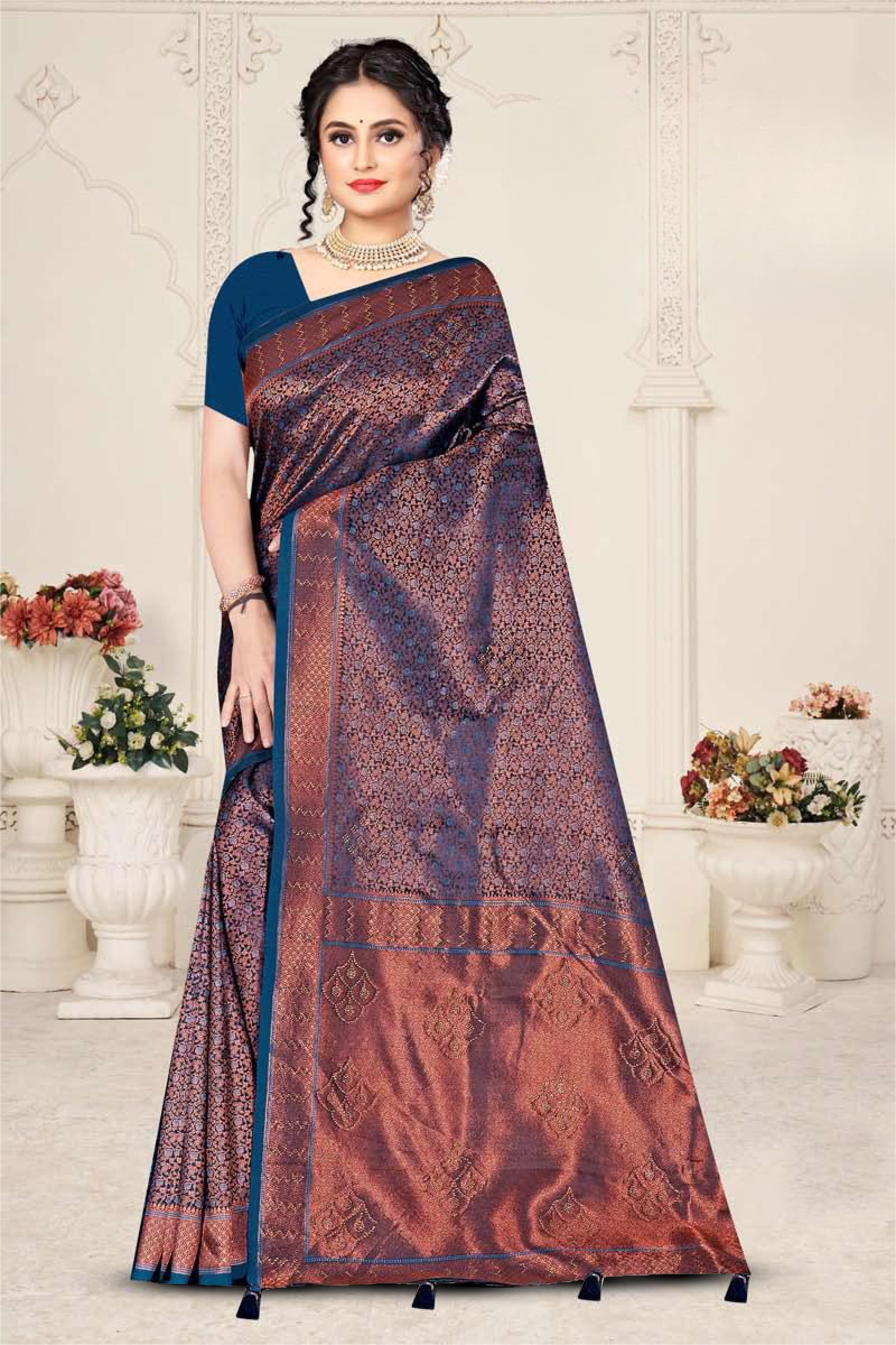 Fancy Repair Jaquard Silk Saree With Un-Stitched Blouse