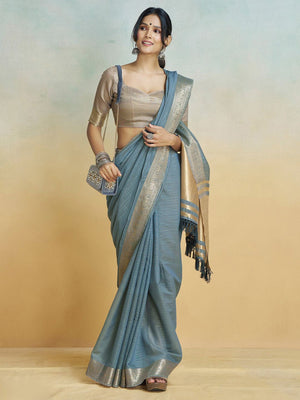 Blue Silk Festive Wear Saree With Blouse Piece