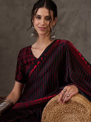 Black Semi Modal Saree With Blouse Piece