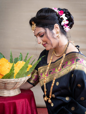 Black Paithani Silk Zari Woven Saree with Blouse
