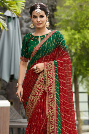 Cherry Red Georgette Saree