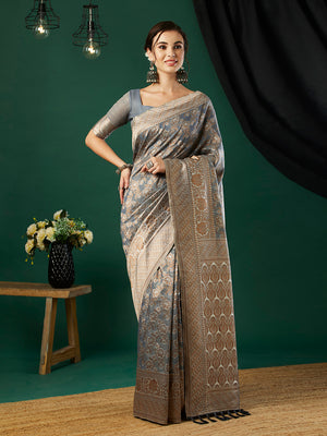 Linen Cotton Banarasi Silk Saree With Blouse Piece