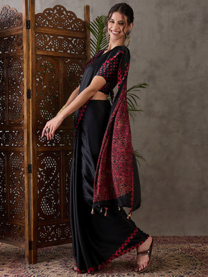 Black Semi Modal Saree With Blouse Piece